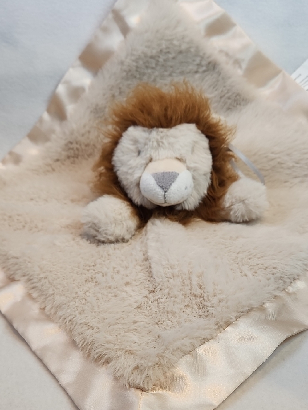 cloud island Beige Lion Lovey Security Blanket with Satin Trim